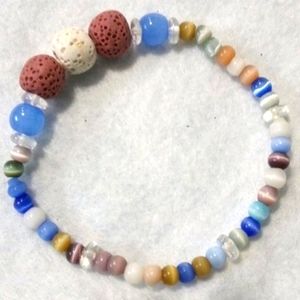 Hand Crafted Cats Eye Bead stretch Bracelet Lava Stone Essential Oil Beaded